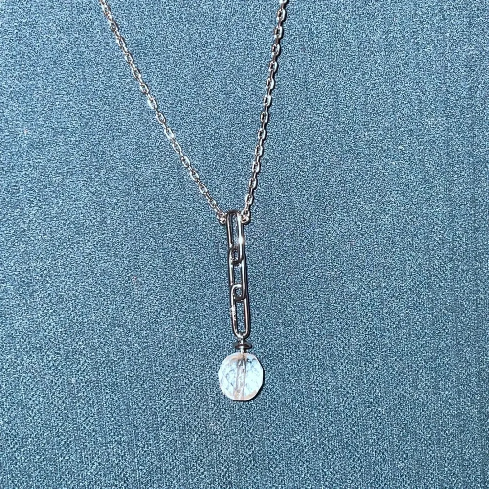 Christopher &‎ Banks Silver Tone Paperclip Bar Faceted Crystal Pendant Necklace